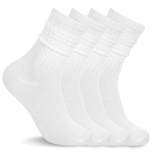 Ouligay 2 Pairs Womens White Crew Socks White Athletic Mid Calf Tube Socks Soft Slouch Socks for Women Solid Boot Socks Size 5-11 | Amazon (US)