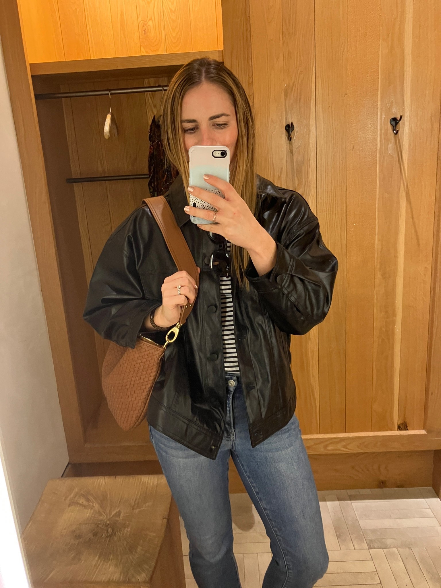 Faux leather boyfriend jacket
Oversized leather jacket. Currently on sale! 
Casual winter ootd

#LTKSaleAlert #LTKHoliday #LTKootd