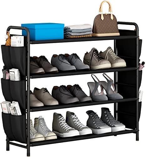 YIZAIJIA Shoe Rack Storage Organizer 4 Tier Stackable Expandable Adjustable Metal Shoe Shelf with... | Amazon (US)