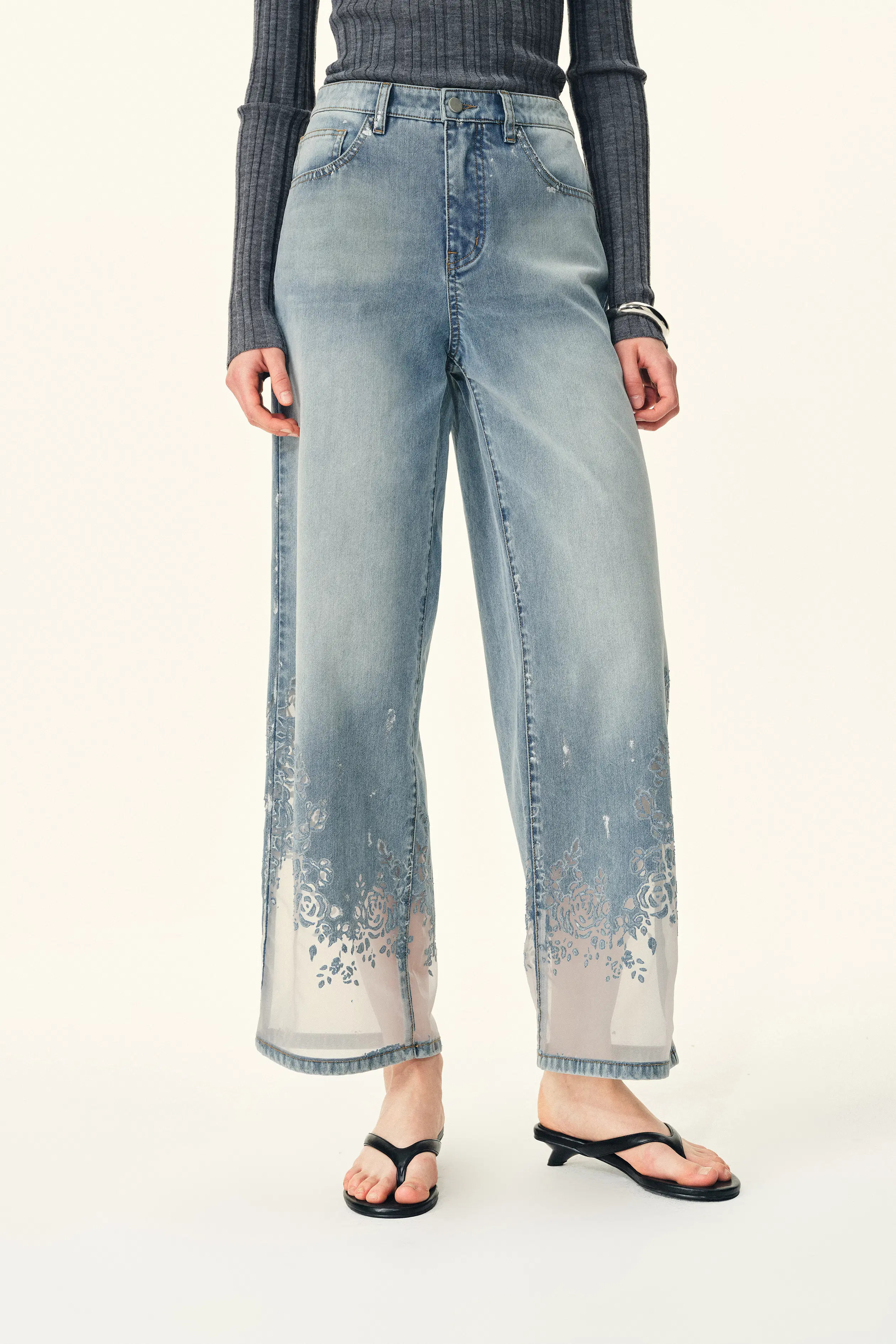 Ariel Straight Cropped Jeans in Transparent Burnout Denim | Fabrique