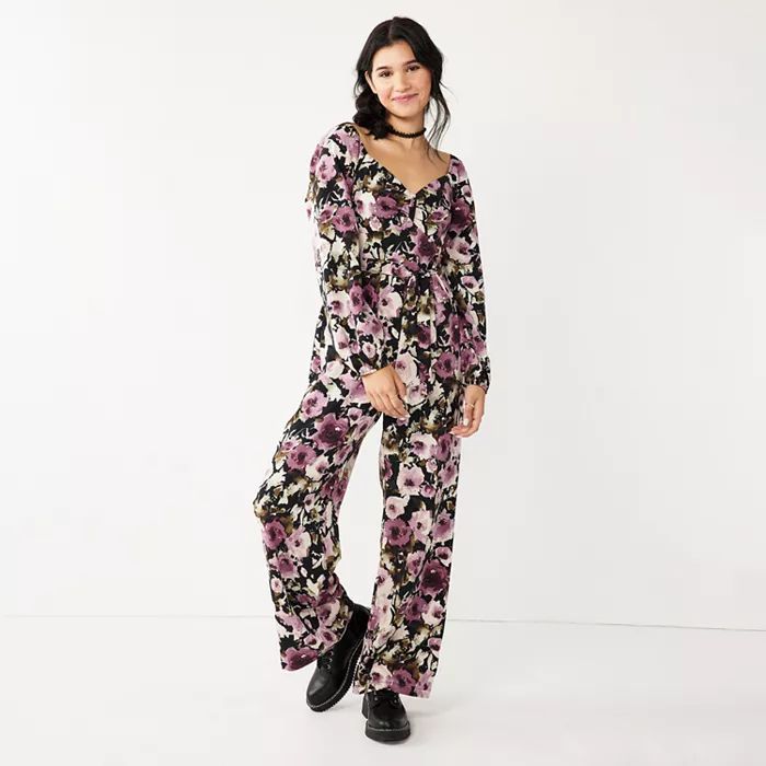 Juniors' Lily Rose Wide Leg Side-Tie Floral Jumpsuit | Kohls | Kohl's