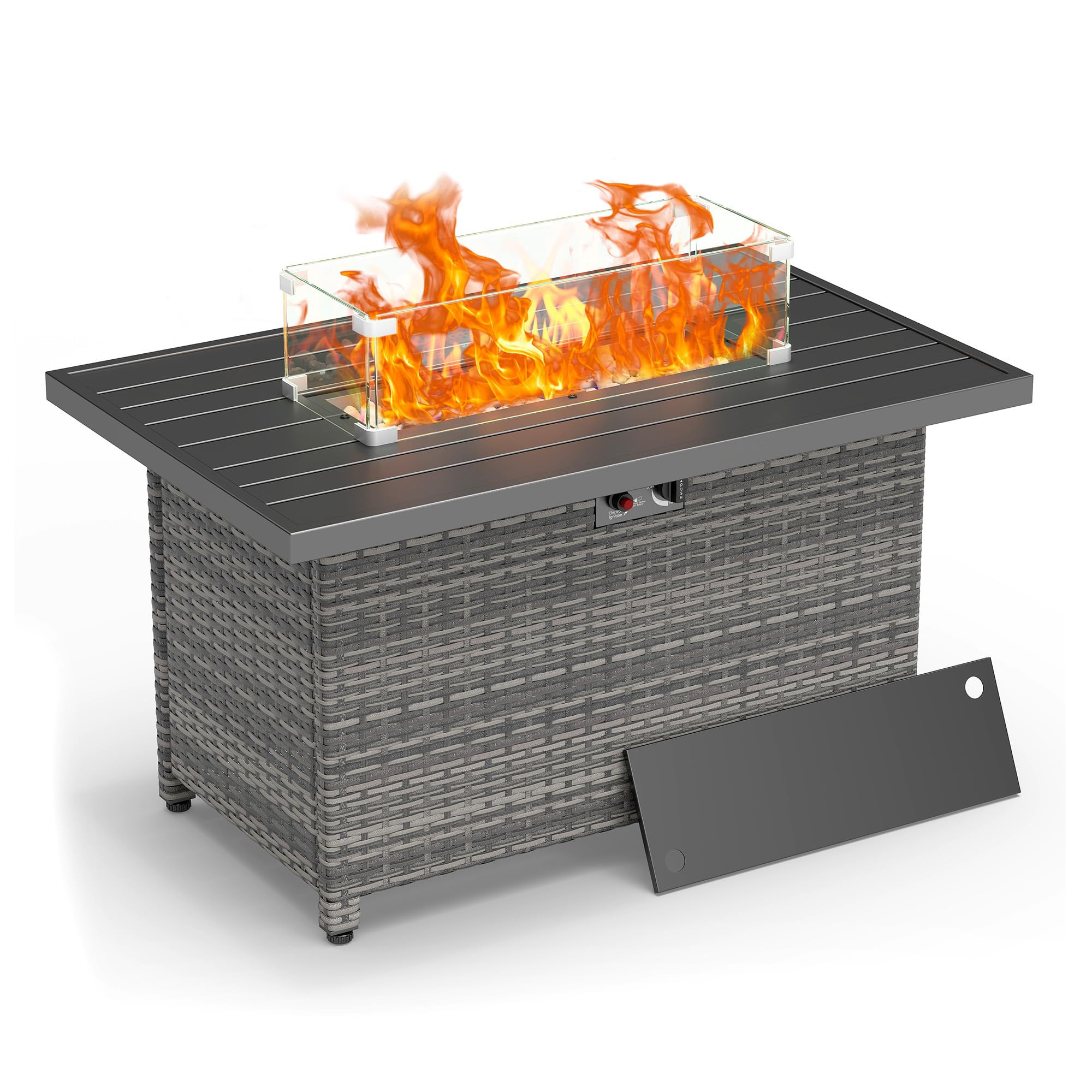44 Inch Rectangular Propane Gas Fire Pits Table for Outside Patio, 50000 BTU Outdoor Wicker Ratta... | Amazon (US)