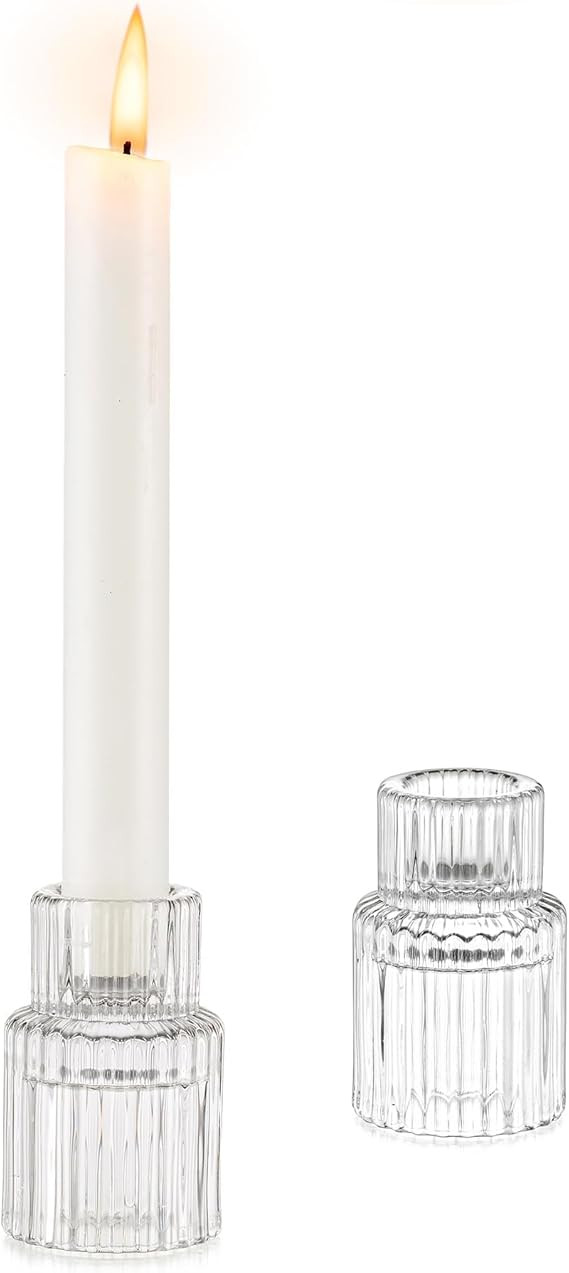 Glass Candlestick Taper Candle Holder: Glasseam Set of 2 Small Candle Holders for Candlesticks, M... | Amazon (US)