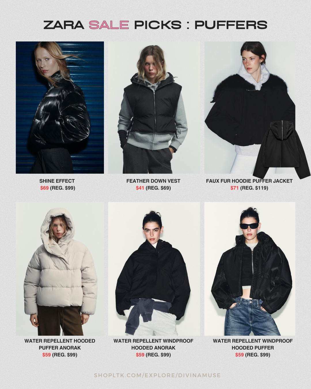 zara sale picks: puffers for the end of season winter sale. 
shine effect puffer (love this one!!), feather down, cropped vest for layering, faux fur hoodie puffer jacket (fur is inside hoodie and can be zipped), water repellent and windproof anoraks and hooded puffers (white, black)  

 #LTKSaleAlert #LTKMidsize #LTKFindsUnder100