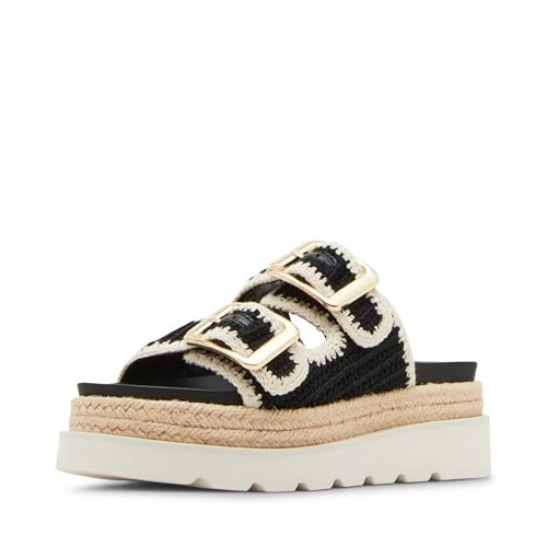 Madden Girl Women's Mythicall Flat Sandal, Black/Bone Crochet, 9.5 | Amazon (US)