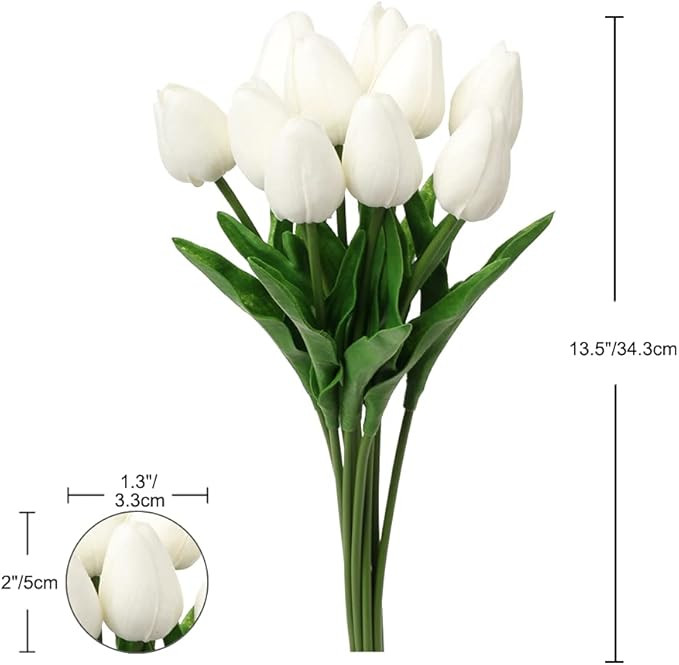 20 Pcs White Tulips Artificial Flowers Real Touch Fake Tulips Fake Flowers for Decoration 13.5" F... | Amazon (US)
