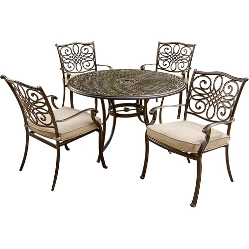 Hanover Traditions 5 Pc. Dining Set of 4 Aluminum Cast Dining Chairs and a 48 in. Round Table | Walmart (US)
