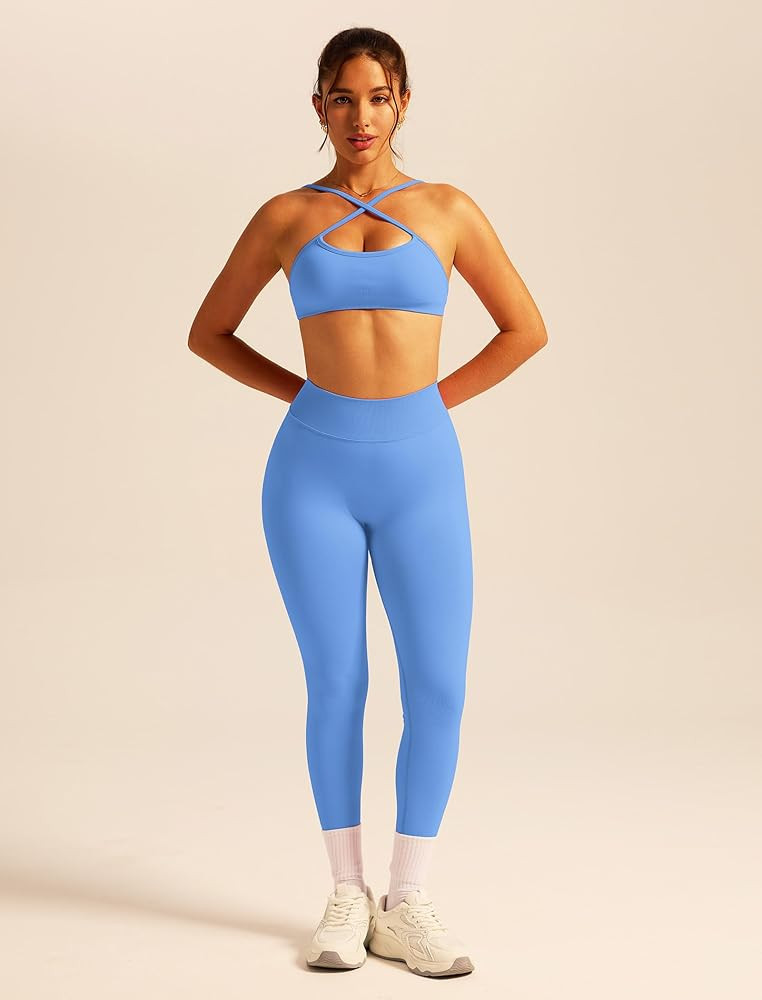 Amazon.com: ABOCIW 2 Piece Workout Sets for Women Seamless Strappy Sports Bra V Scrunch Butt Lift... | Amazon (US)