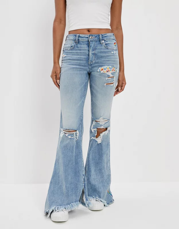 AE Pride Ne(x)t Level Ripped Festival Flare Jean | American Eagle Outfitters (US & CA)
