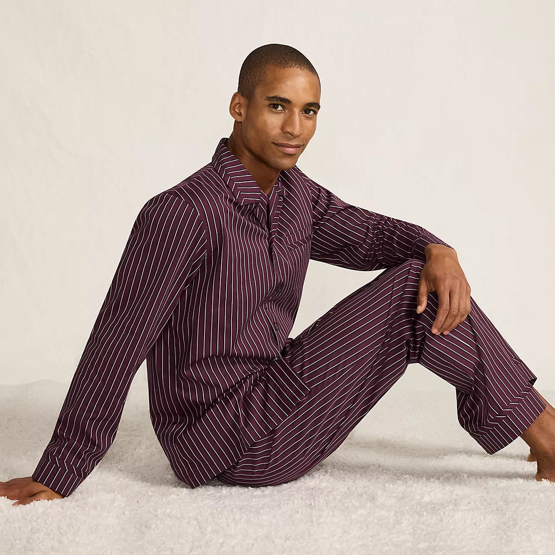 Men's Long Sleeve Temperature Regulating Woven Sleep Set | Lands' End (US)