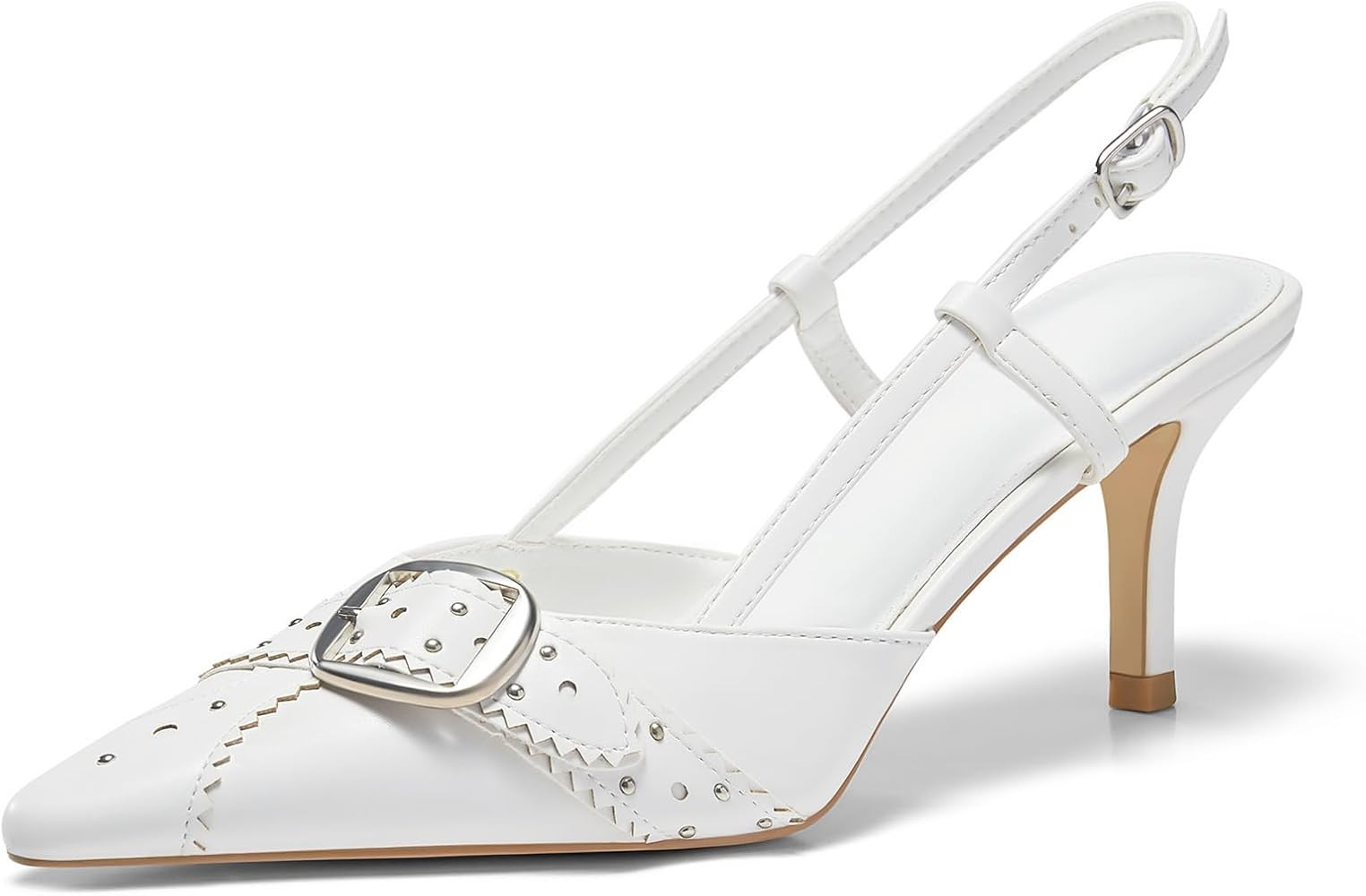 Coutgo Womens Slingback Kitten Heels Studded Closed Pointed Toe Pumps with Buckle Party Dress Sho... | Amazon (US)