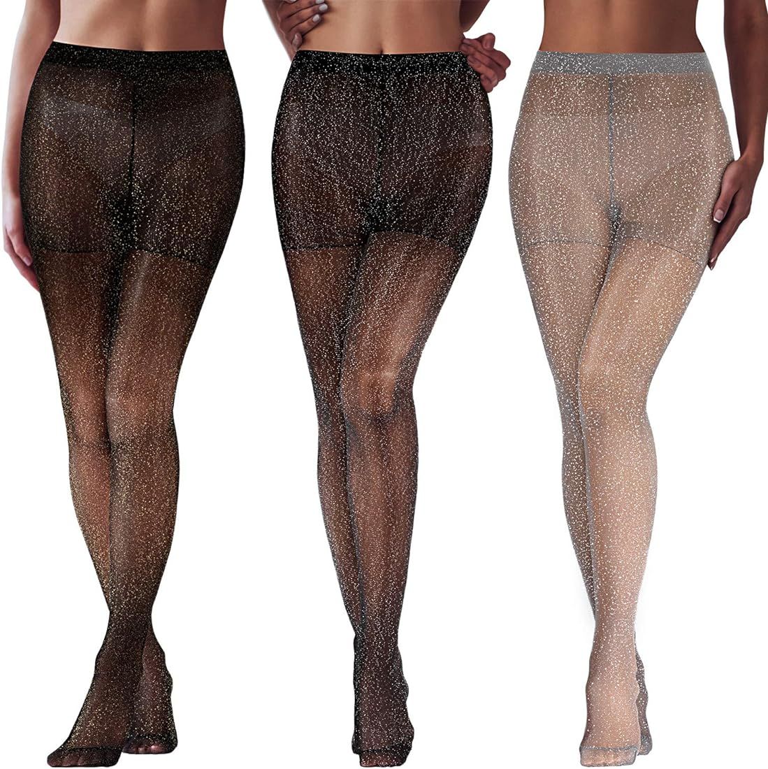 SATINIOR 3 Pairs Metallic Tights Women's Shimmer Tights Shiny Elastic High Waist Pantyhose for Va... | Amazon (US)