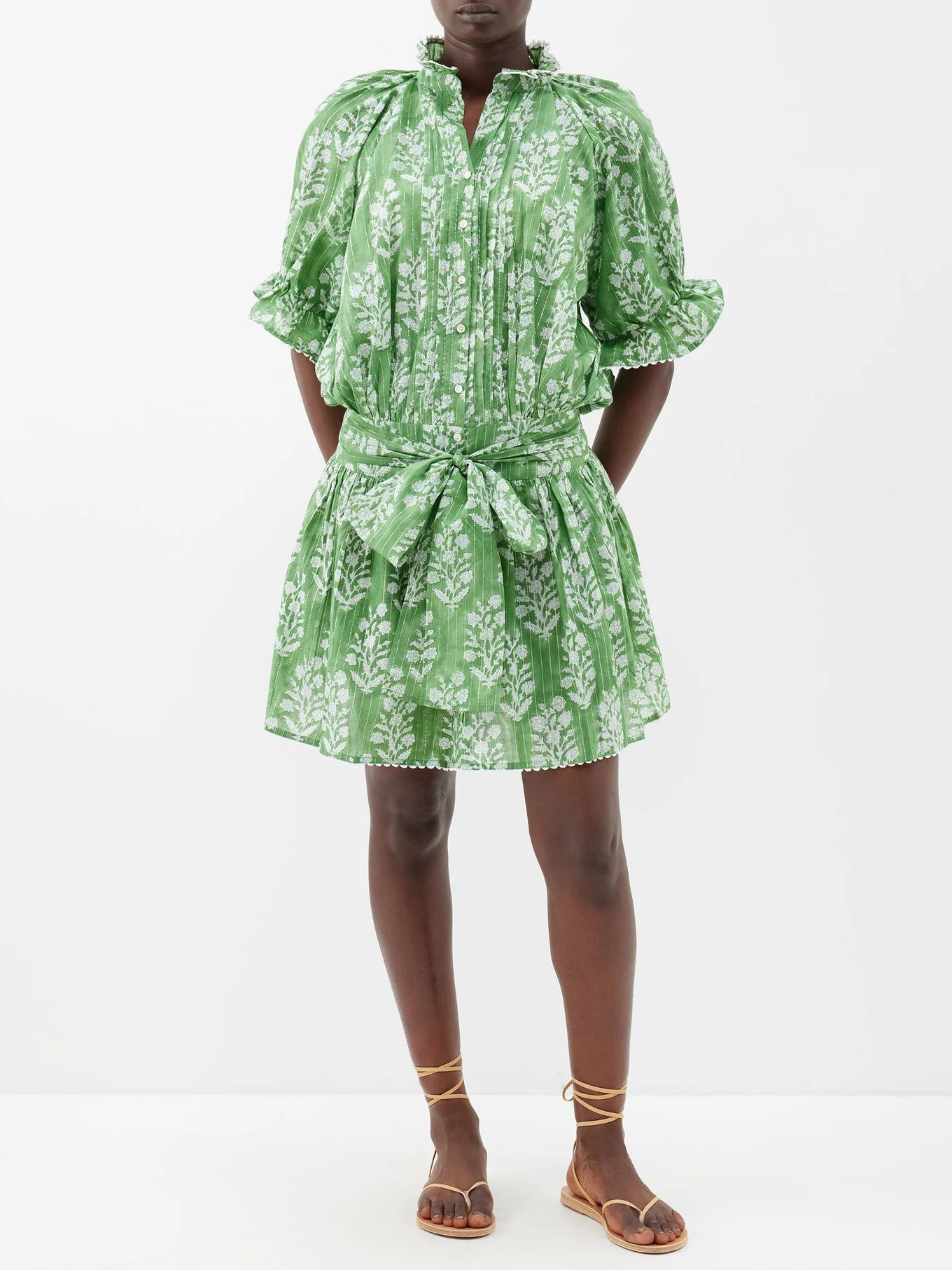 Floral-print belted cotton mini dress | Matches (US)