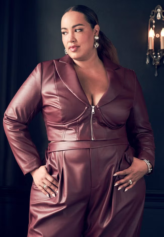 Cropped Bustier Faux Leather Blazer | Eloquii