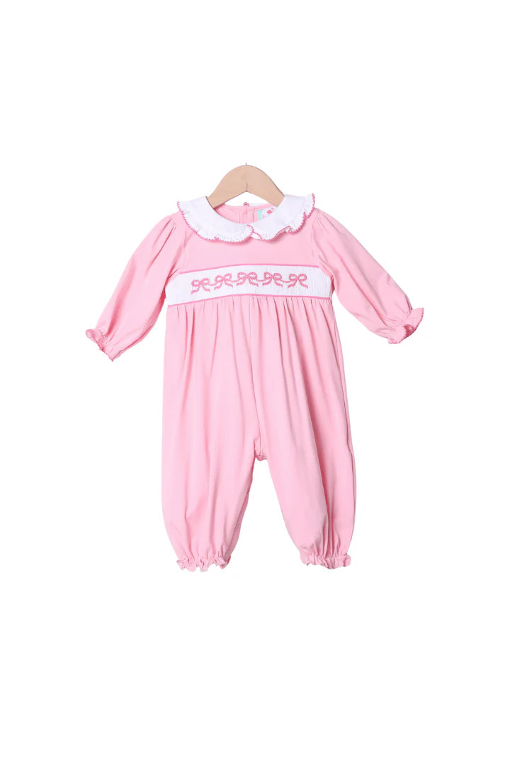 Smocked Bows Pink Knit Romper | The Smocked Flamingo