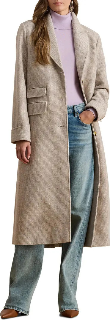 Longline Herringbone Wool Blend Reefer Coat | Nordstrom