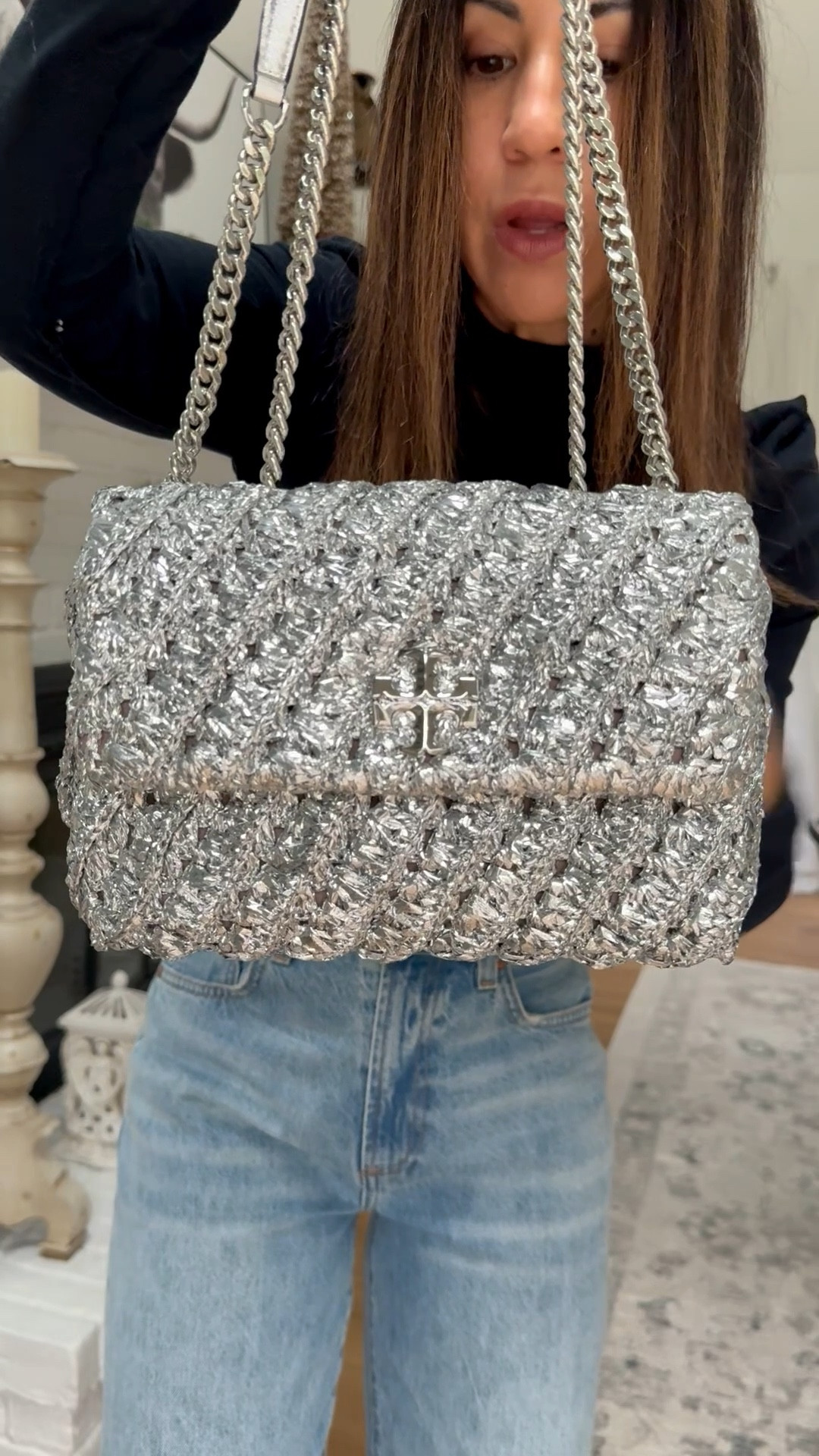 Small black turtleneck, 25 jeans. Evening bag, silver bag, metallic bag, Crossbody bag. Statement bag.

#LTKSaleAlert #LTKGiftGuide #LTKHoliday