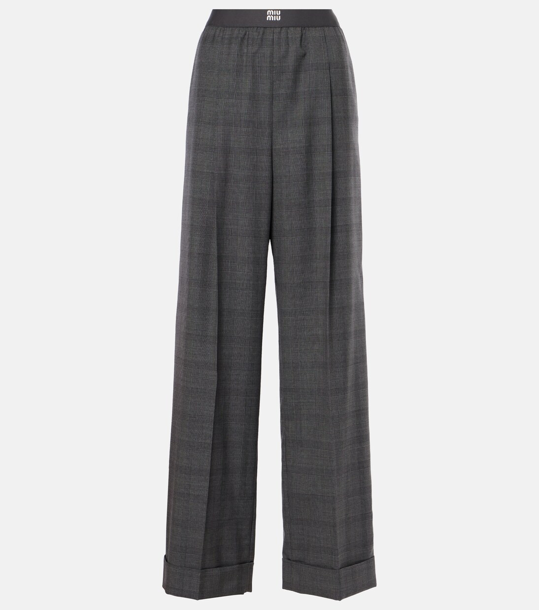 Checked wool grain de poudre wide-leg pants | Mytheresa (DACH)