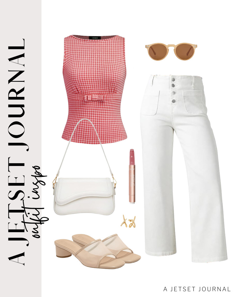 Our last outfit pairs CIDER's gingham top with Sidefeel's wide-leg jeans. Complete your look with a chic shoulder bag and Coutgo slide sandals. Add these Gleyemor sunglasses and a bit of tarte Maracuja Lip Plump to finish the look.

#LTKSeasonal #LTKSaleAlert #LTKTravel
 

 