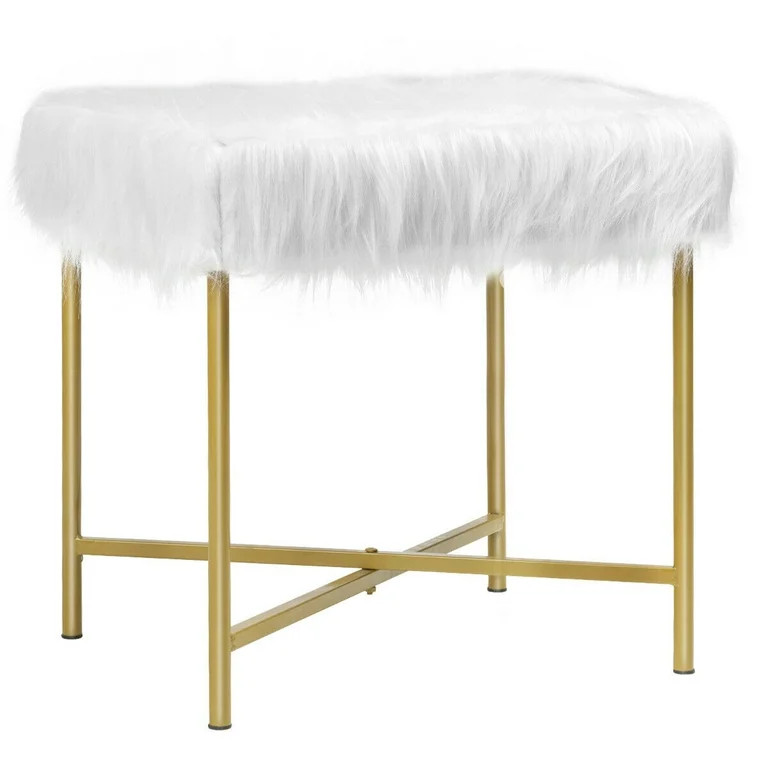 Gymax Decorative Footrest Ottoman Stool w/ Gold Metal Legs White | Walmart (US)
