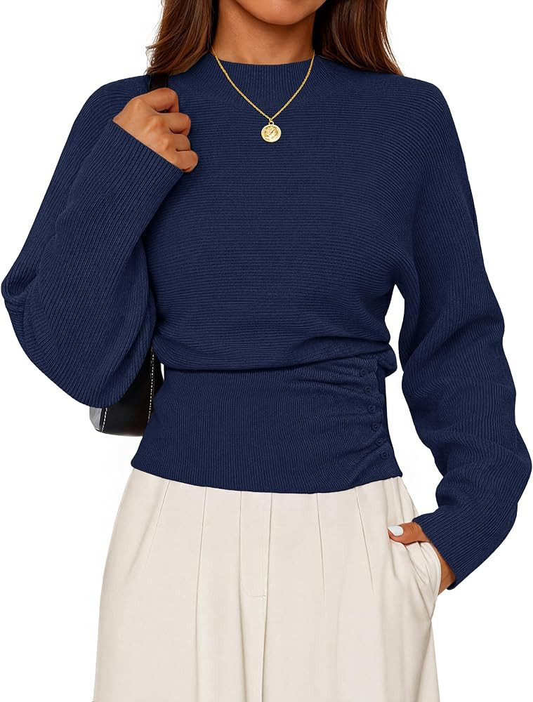 MEROKEETY Women's Fall Mock Neck Batwing Sleeve Sweater Trendy Knit Tops | Amazon (US)