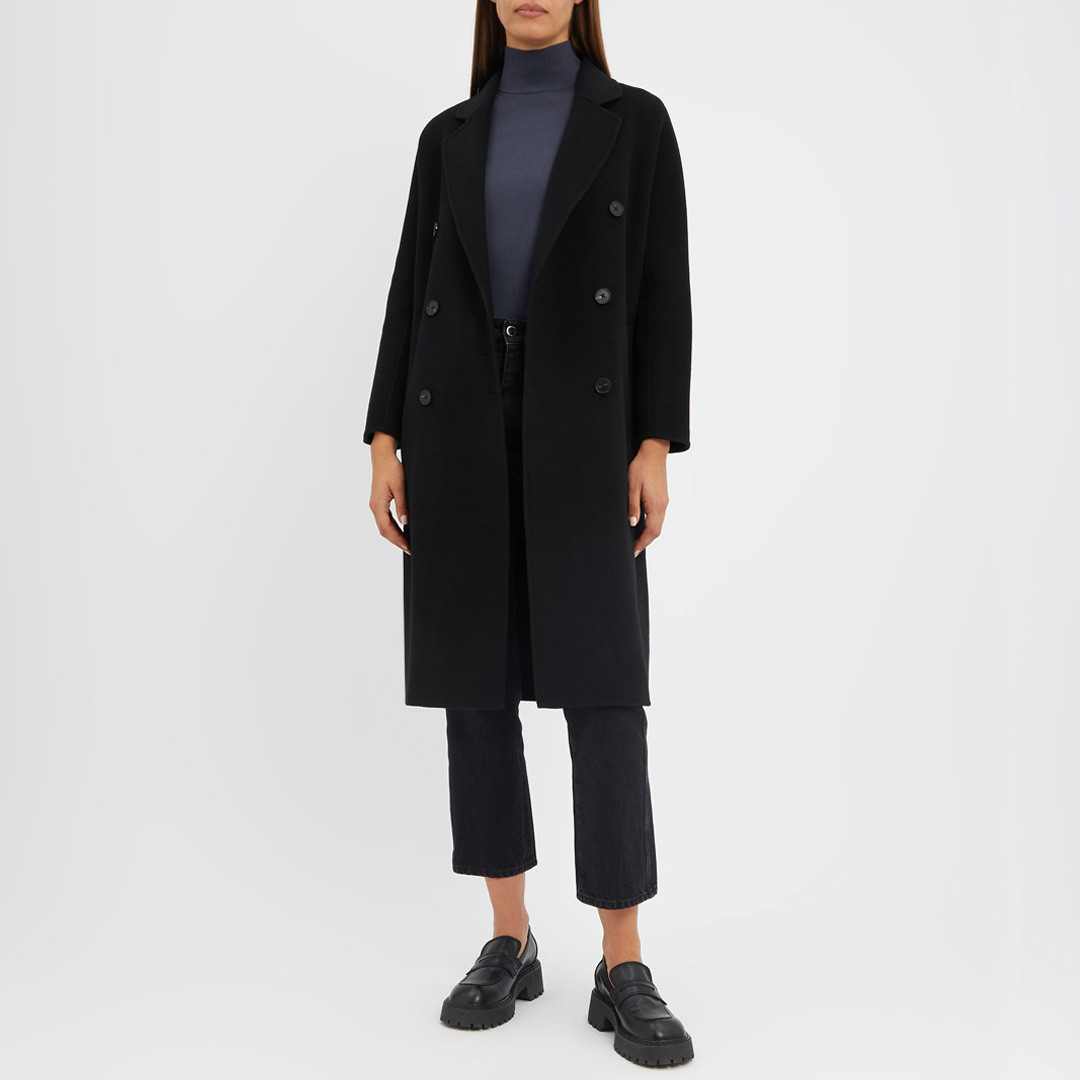 Black Cashmere Blend Button Coat | BrandAlley