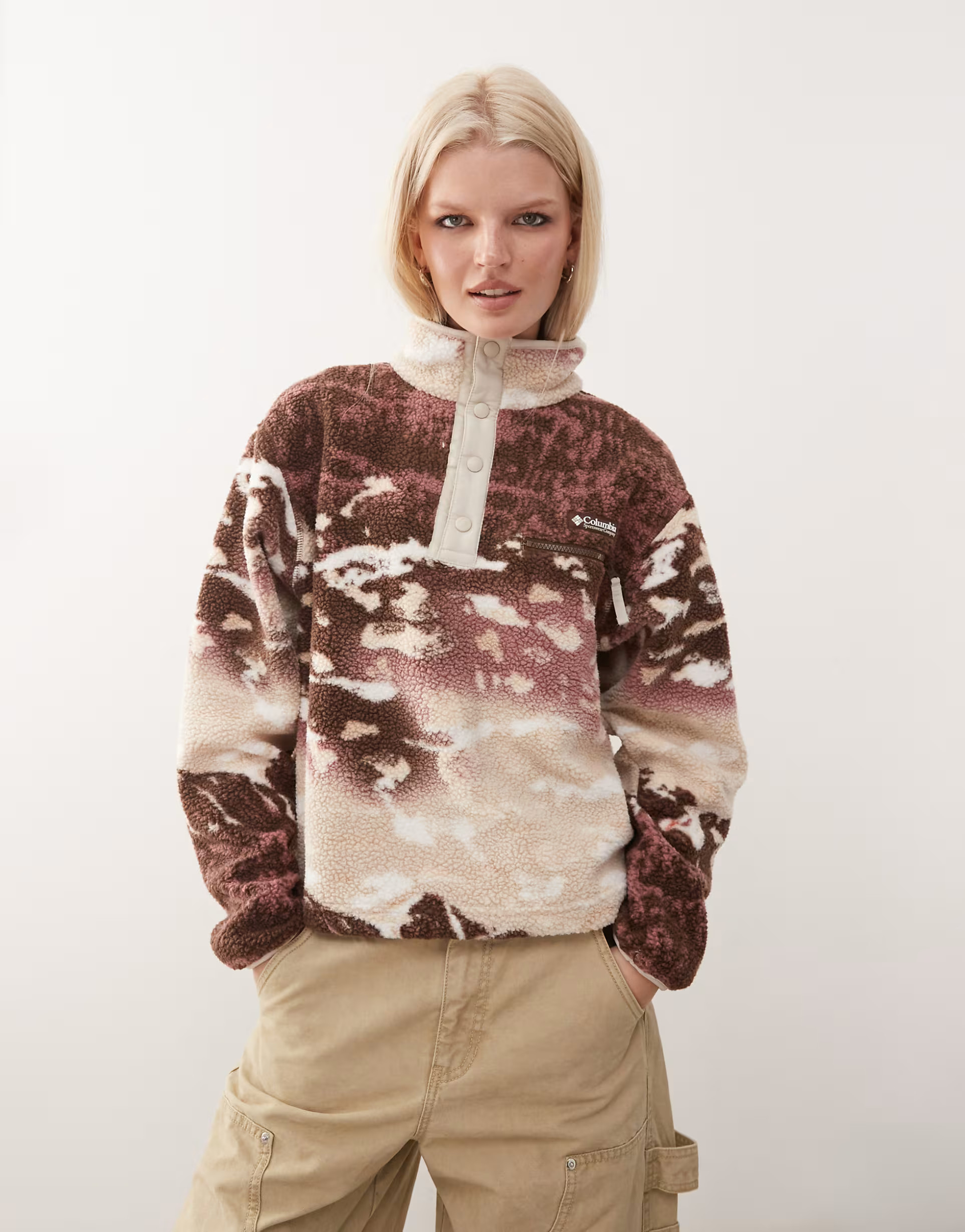 Columbia Helvetia II printed cropped half snap fleece in brown | ASOS | ASOS (Global)