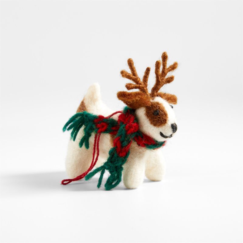 Felted Wool Puppy with Antlers Christmas Tree Ornament + Reviews | Crate & Barrel | Crate & Barrel