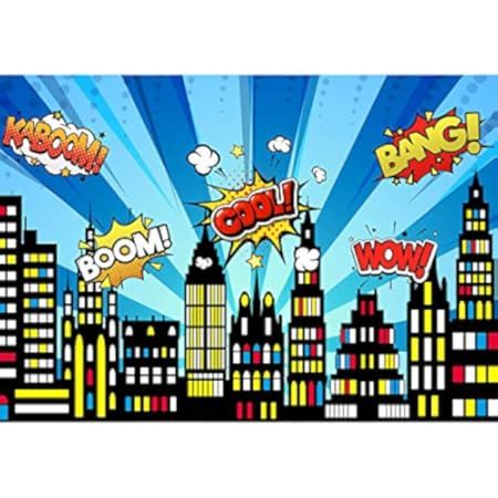 Allenjoy Superhero Super City Skyline Buildings Backdrop Baby Shower Boy Girl 1st Birthday Party Dec | Amazon (US)