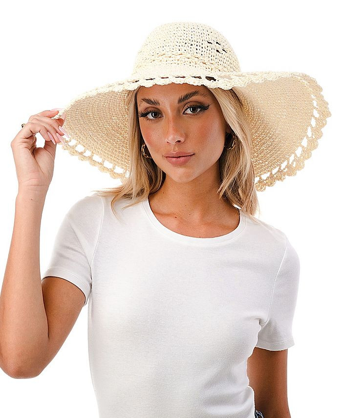 Marcus Adler Women's Scalloped Floppy-Brimmed Straw Sun Hat & Reviews - Hats, Gloves & Scarves - ... | Macys (US)