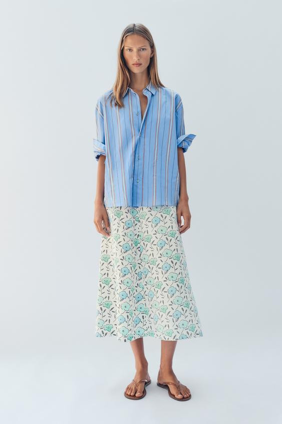 LIMITED EDITION FLORAL LINEN BLEND MIDI SKIRT | Zara Canada