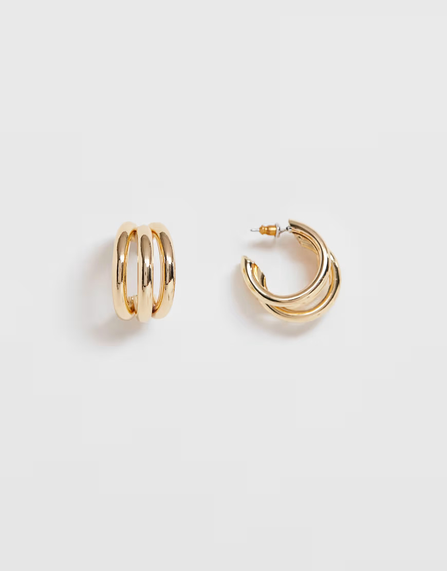 ASOS DESIGN hoop earrings in triple row design in gold tone | ASOS (Global)