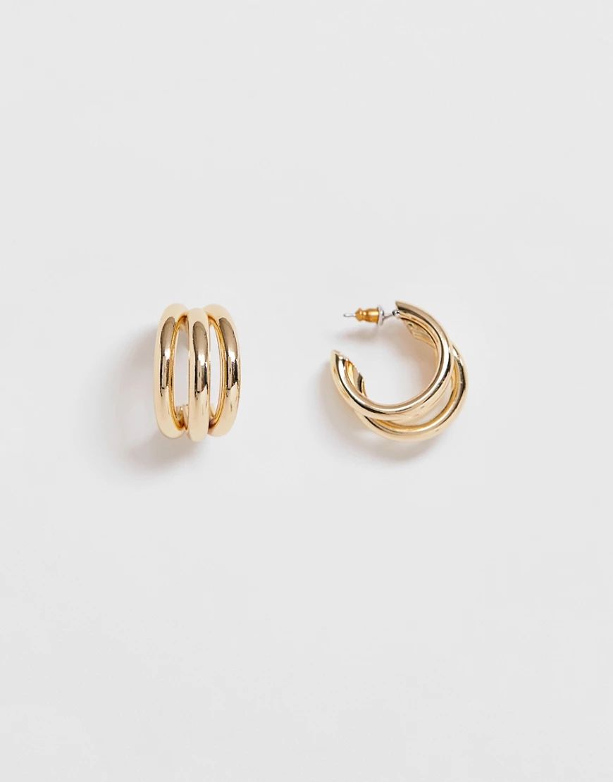 ASOS DESIGN hoop earrings in triple row design in gold tone | ASOS (Global)