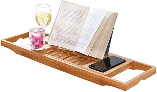 DOZYANT Bamboo Bathtub Tray Caddy Wooden Bath Tray Table with Extending Sides, Reading Rack, Tabl... | Amazon (US)