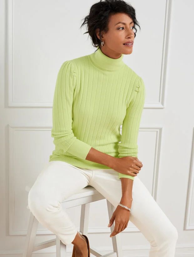 Puff Sleeve Ribbed Turtleneck Sweater | Talbots