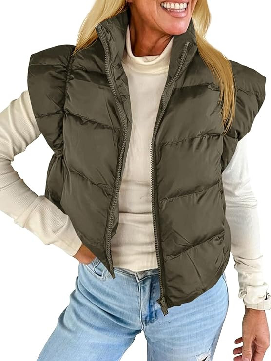 Tankaneo Womens Cropped Puffer Vest Cap Sleeve Zip Up Puffy Qulited Jacket Stand Collar Padded Gi... | Amazon (US)