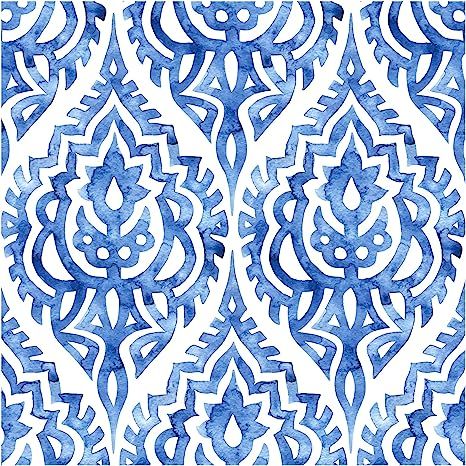 HaokHome 94022-1 Watercolor Damask Peel and Stick Wallpaper Indigo/White Brush Drawn Removable Vi... | Amazon (US)