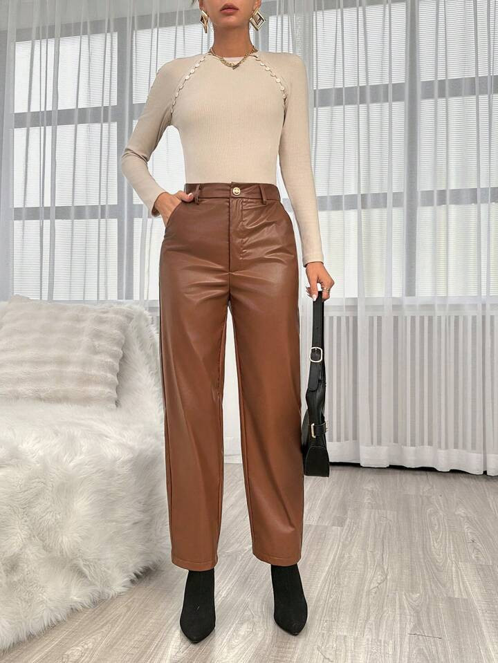 SHEIN Privé PU Leather Pants | SHEIN