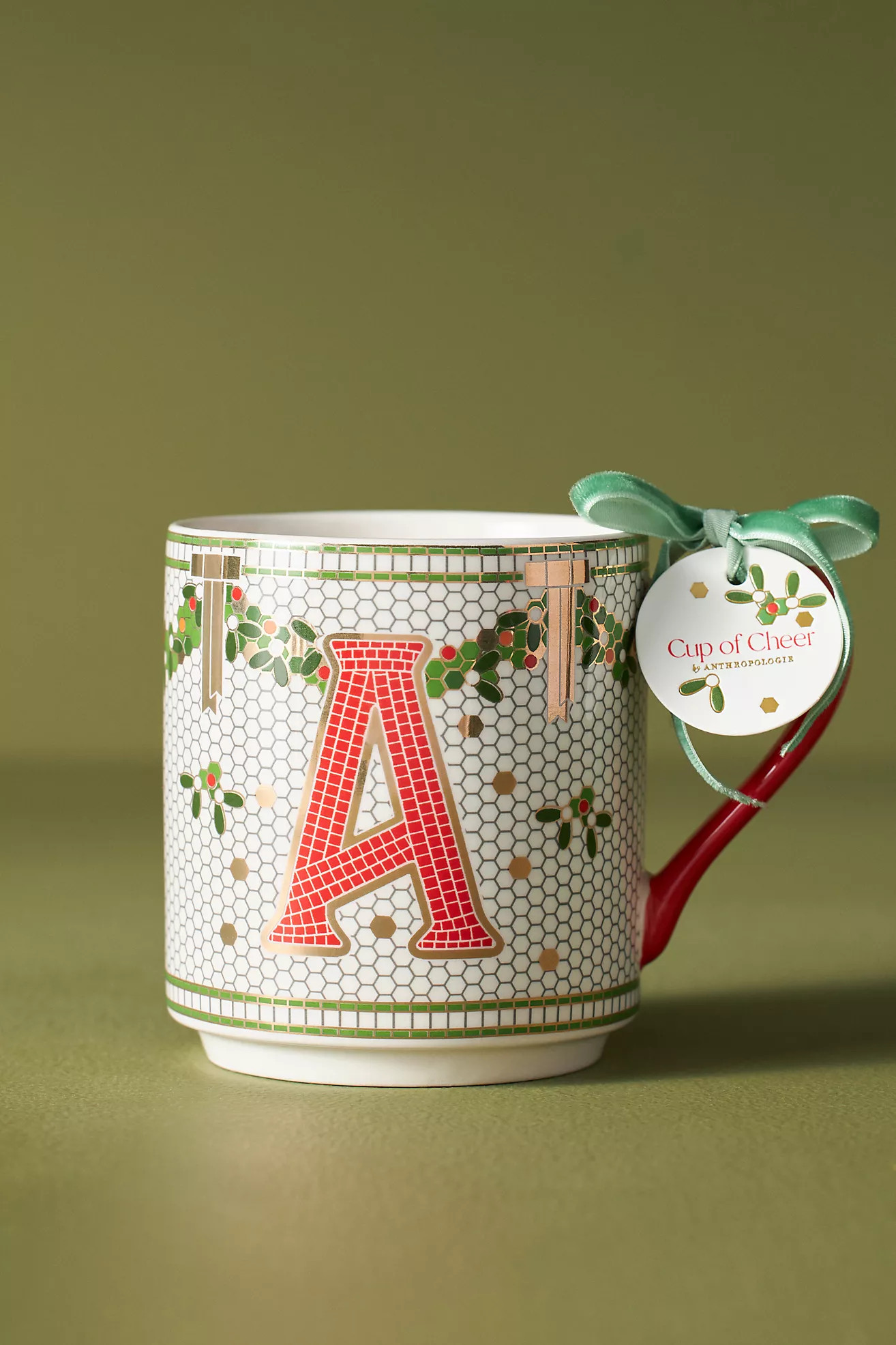 The Bistro Tile Stoneware Monogram Mug: Festive Edition | Anthropologie (US)