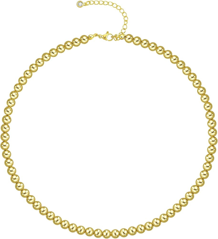 the City Beaded Necklaces for Women, Dainty Choker Necklace, Lightweight Hollow Ball Bead Chain N... | Amazon (US)