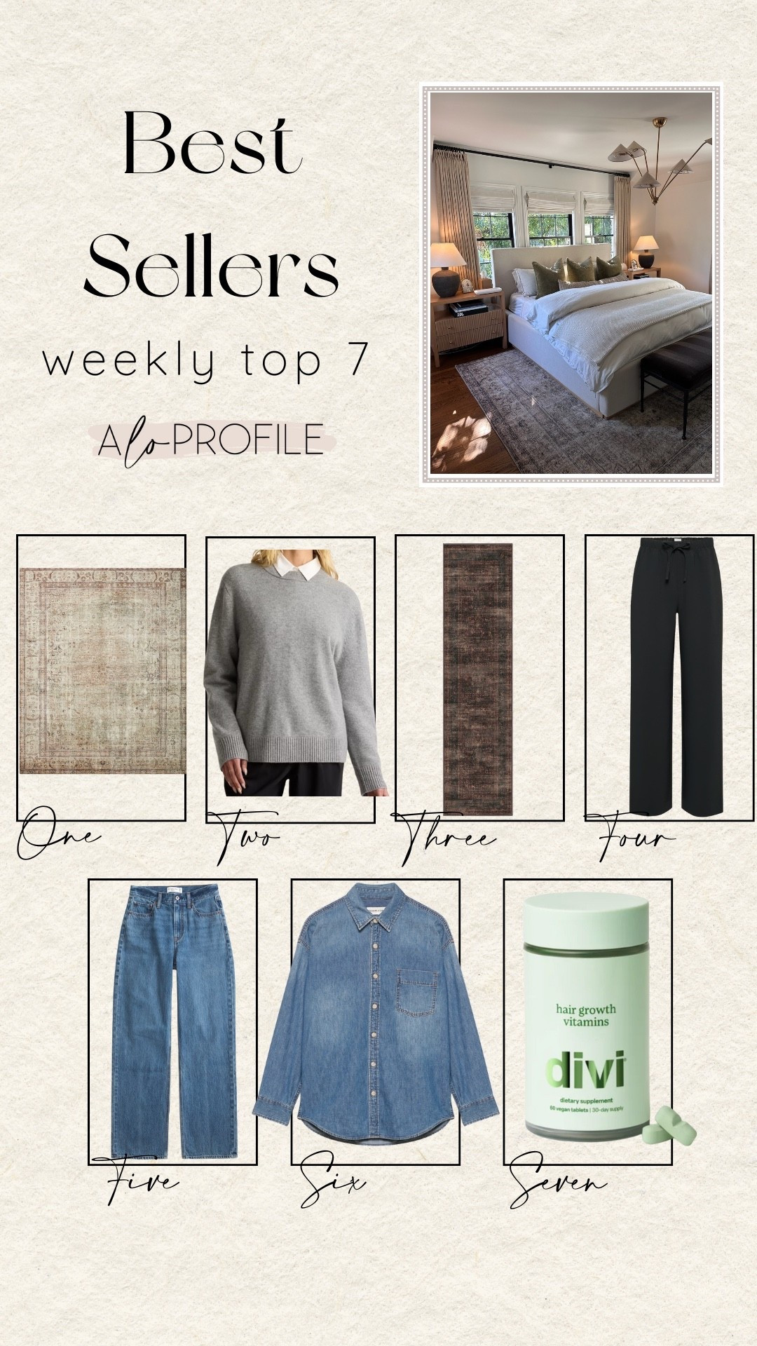 WEEKLY BESTSELLERS ✨
1. Bedroom Rug
2. My go to sweater
3. Washable Runner Rug *code*
4. The pants I wear every other day
5. My Most Worn Jeans this year *still on sale through tonight!*
6. The best Denim shirt
7. A non negotiable in my hair routine along with the scalp serum *code: ALOPROFILE will now save you 15% off*



#LTKHome #LTKBeauty #LTKootd