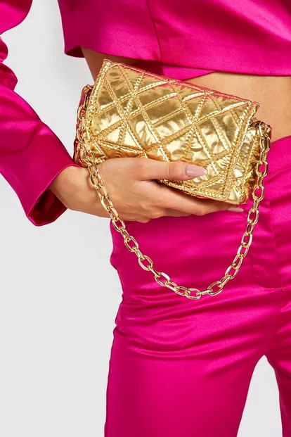 Metallic Quilted Mini Chain Bag | Boohoo.com (US & CA)
