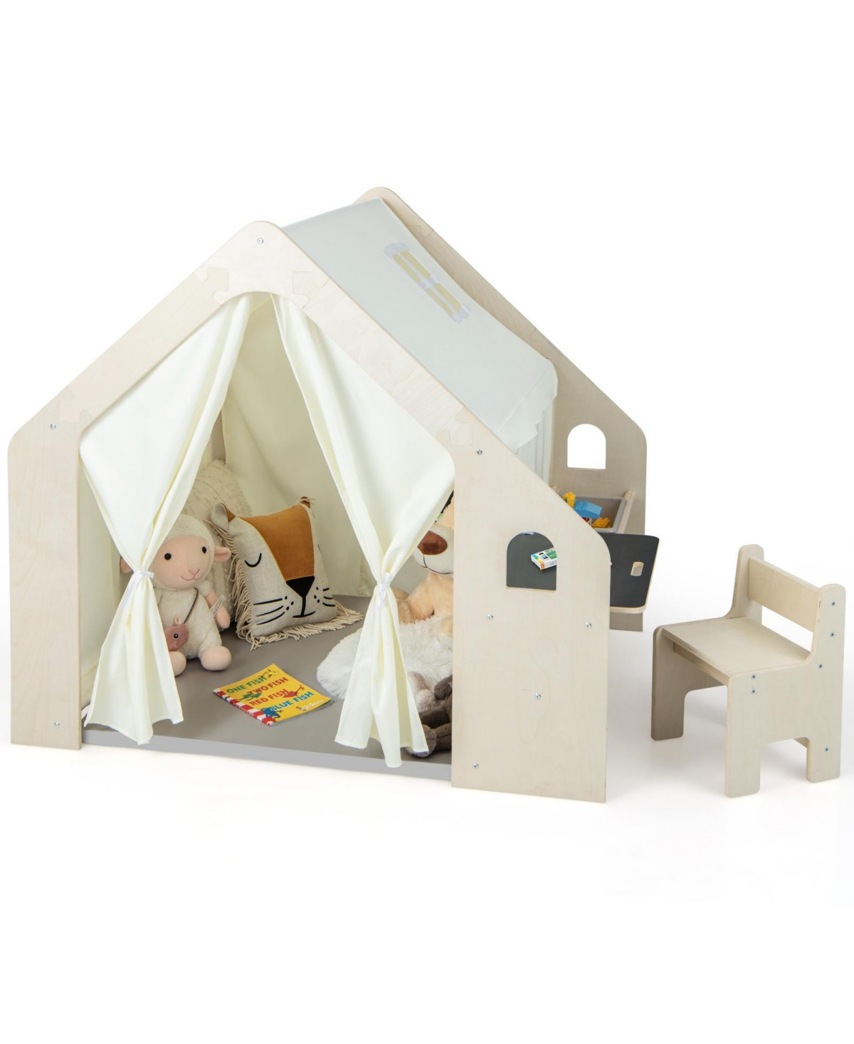 Slickblue Montessori Style Indoor Playhouse with Storage Bin and Floor Mat for Toddlers Aged 2-6 Years Old-Beige - Beige | Macy's