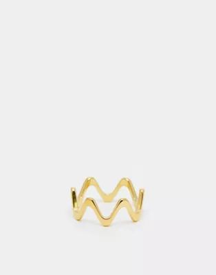 ASOS DESIGN waterproof stainless steel wave ring in gold tone | ASOS | ASOS (Global)