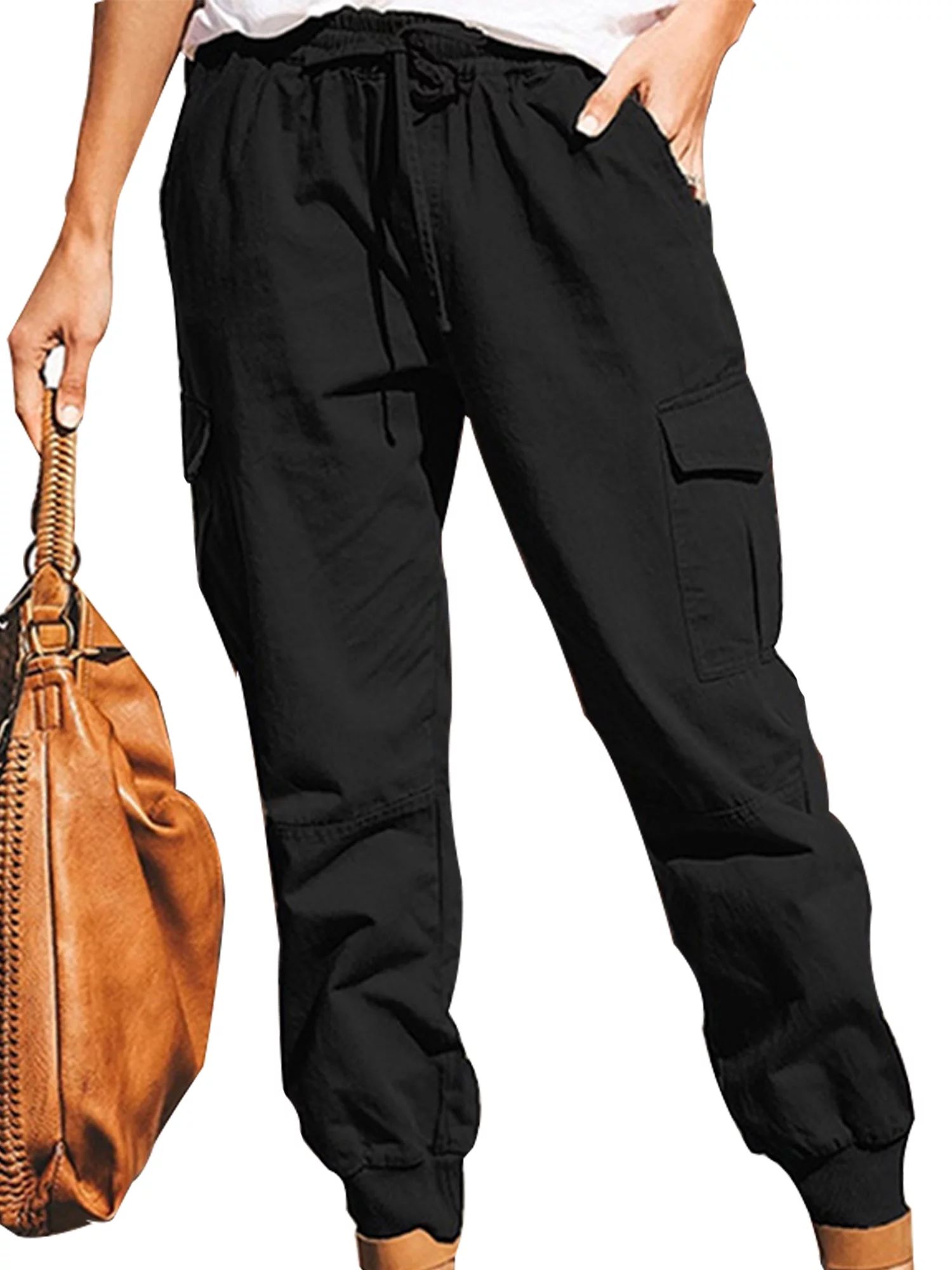 Lumento Women Cargo Hiking Pants Plain Color&nbsp;Elastic Waist Jogger Pants with Pockets Green 5... | Walmart (US)