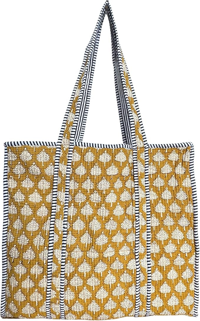 ATOSII Women Handblock Print Quilted 100% Cotton Floral Large Shoulder Tote Bag with Pocket, Zipp... | Amazon (US)