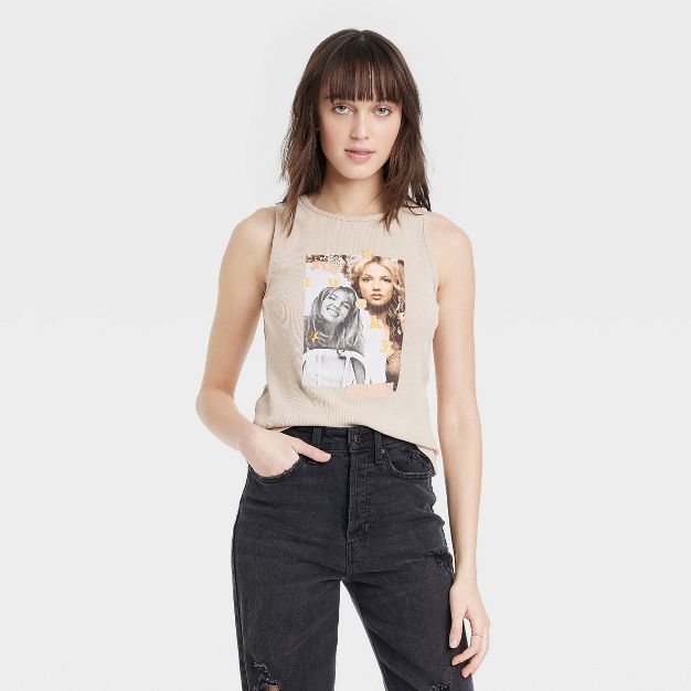 Women's Britney Spears Ribbed Graphic Tank Top - Ivory | Target