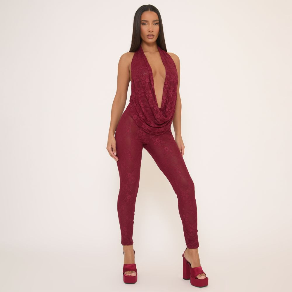 Low Rise Leggings In Burgundy Lace | EGO (UK)