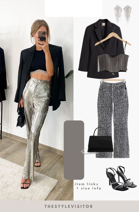 Next party look! Zara codes: 7901/809 top 9362/555 trousers. I tried to find dupes but will add to this post when I find more. I’m wearing M/L top and xs in bottom. Read the size guide/size reviews to pick the right size.

Leave a 🖤 to favorite this post and come back later to shop

#partywear #sequinned trousers #sequins #nye outfit #party outfit #rhinestone top 

#LTKSeasonal #LTKstyletip #LTKHoliday