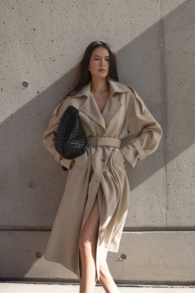 OVERSIZED TRENCH COAT WITH FUNNEL NECK | OAK + FORT